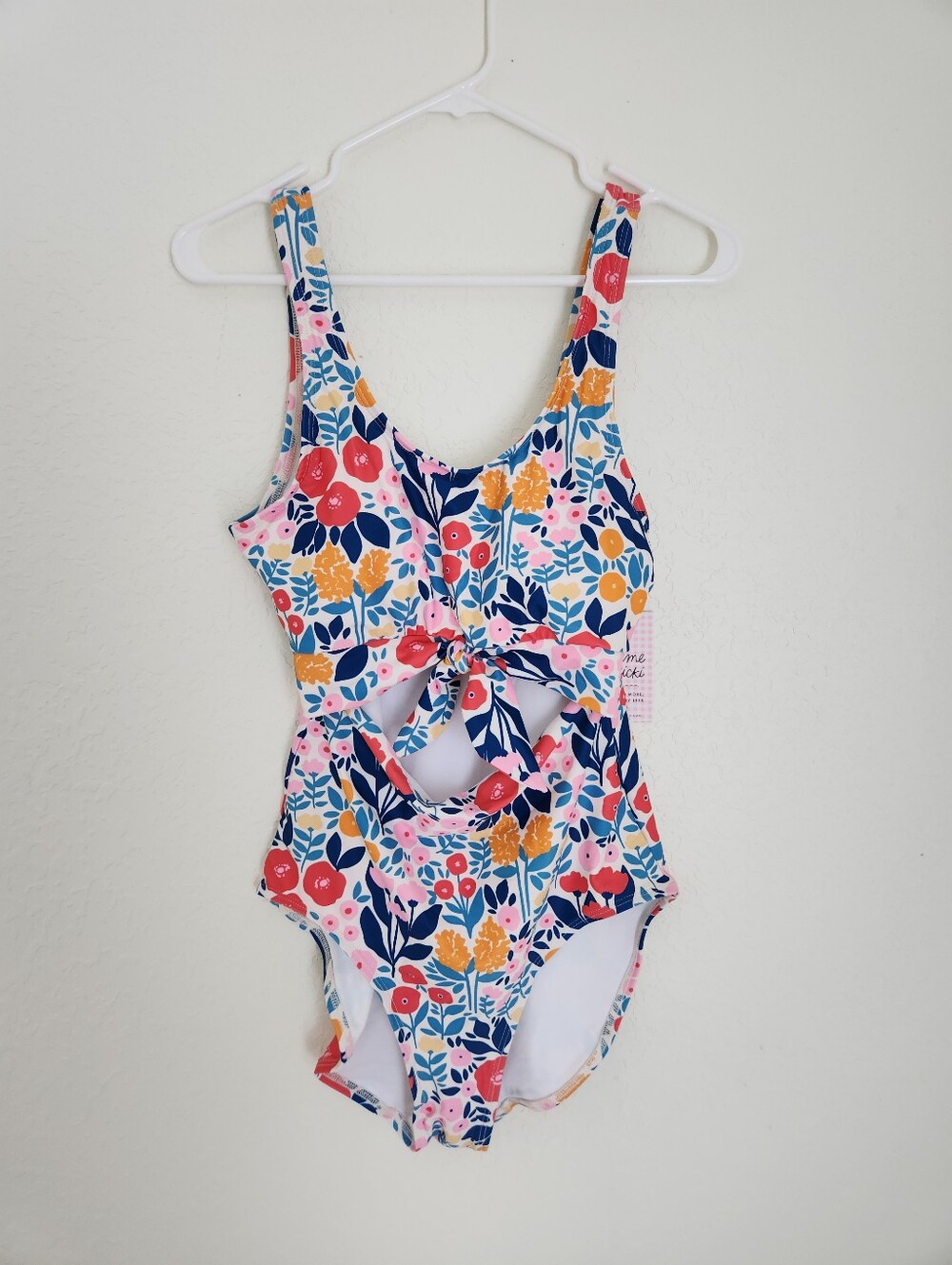 NWT Lime Ricki May Flowers Knotted One-Piece Swimsuit Size Large